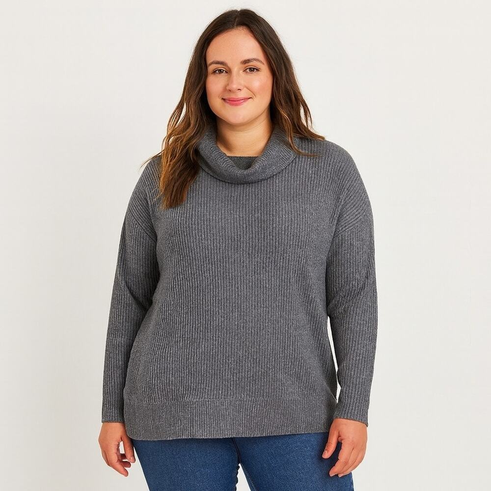 Devotion by Cyrus Women’s Charcoal Cowl Neck Hi Low Sweater Size L NWOT